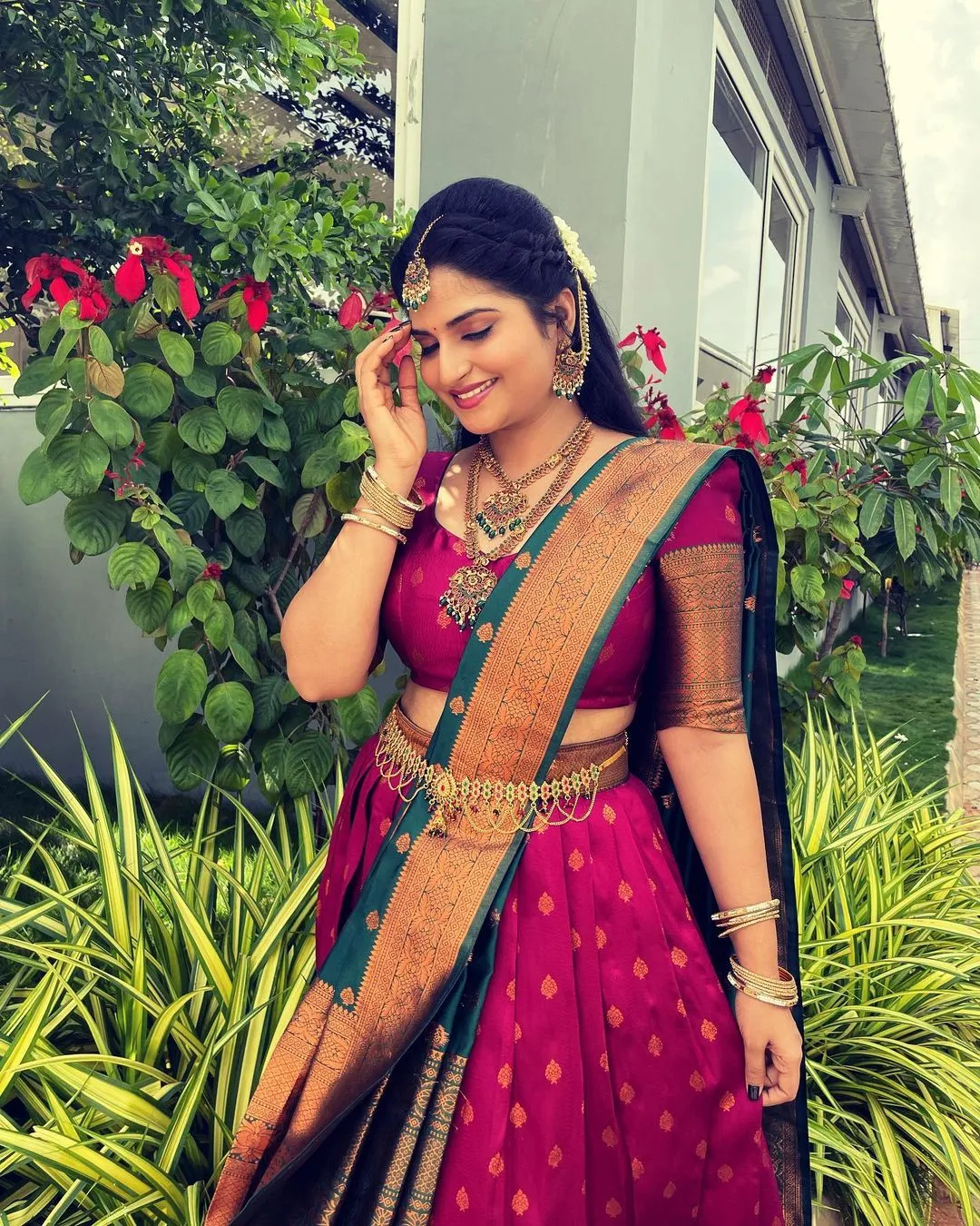 TELUGU TELEVISION ACTRESS RUPA MUGGALLA STILLS IN MAROON LEHENGA CHOLI 8